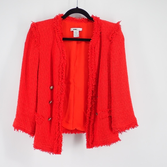 WD.NY Women's Christmas Red Fringe Blazer Size Small Open Front Cardigan Jacket - Picture 8 of 12